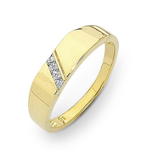 9ct Yellow Gold Diamond Set Gents Ring