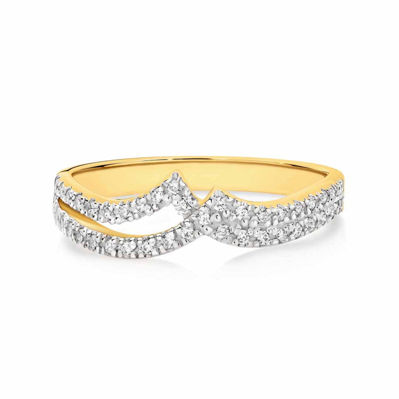 9ct Yellow Gold V Shaped Diamond Ring