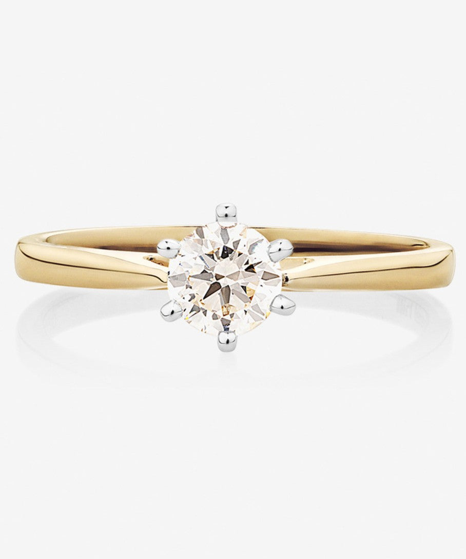 9ct Yellow Gold Band White Gold Solataire Diamond Engagement Ring