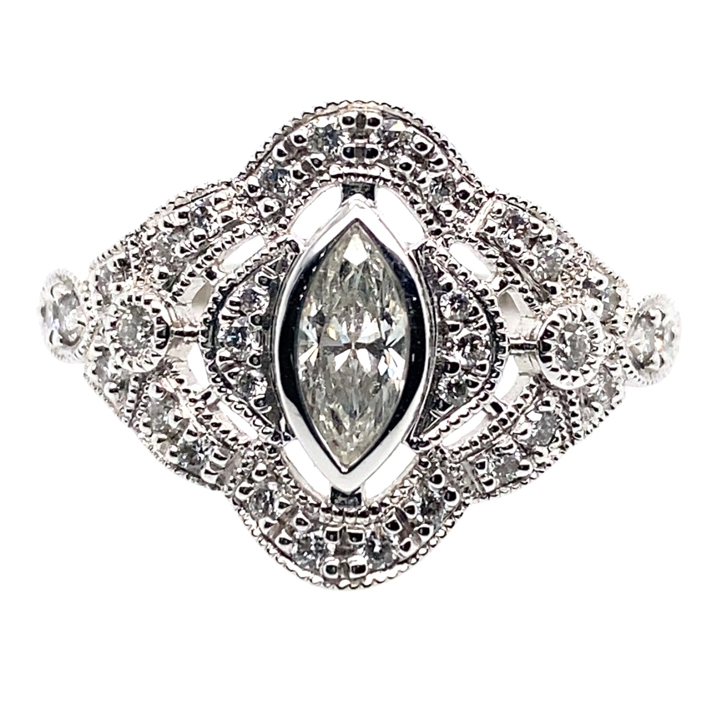 18ct White gold Marquise Art Deco Style Diamond Ring