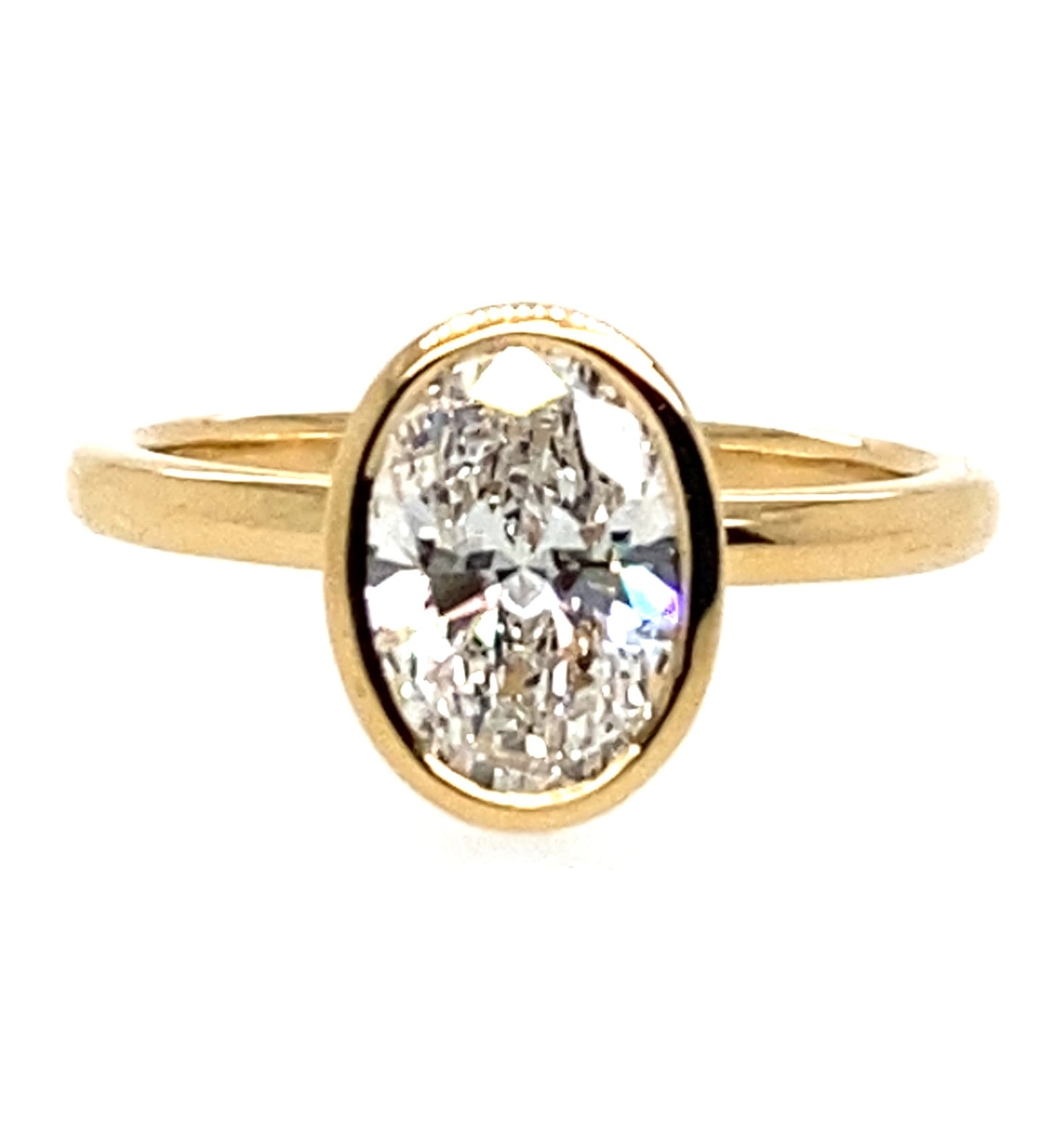 18ct Yellow Gold Oval Diamond Bezel Set Ring