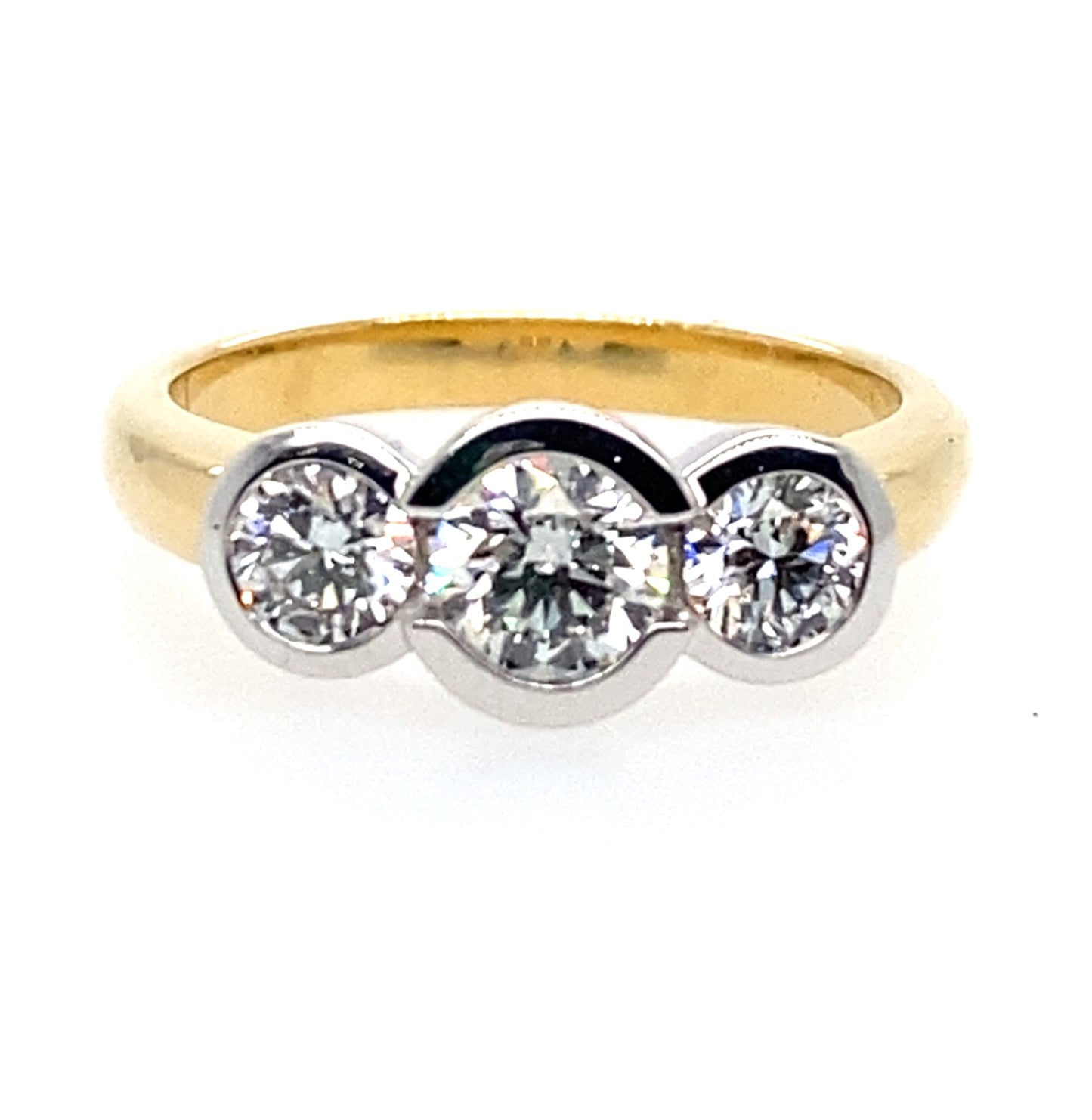18ct Two Tone Diamond Bezel Set Trilogy Ring