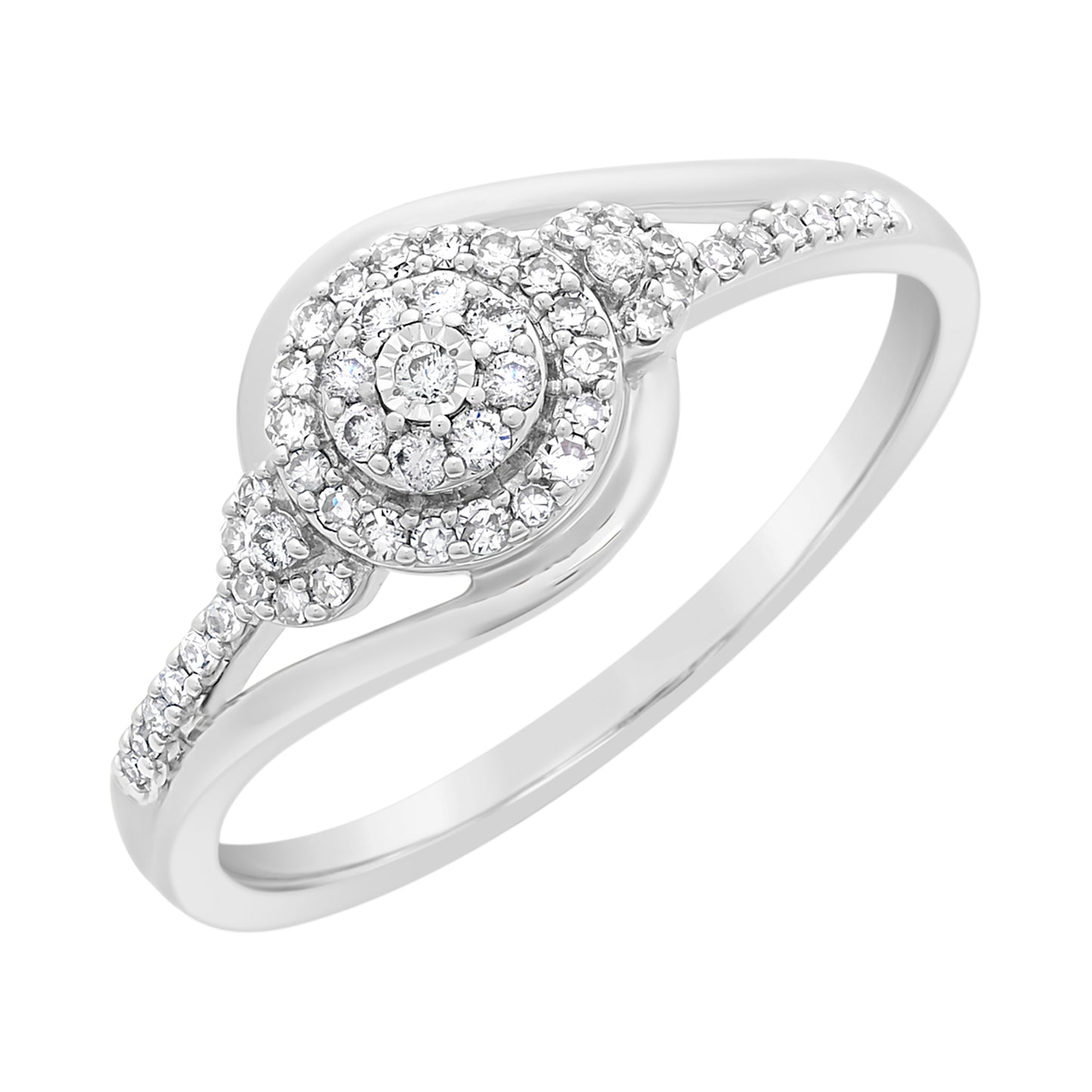 9ct White Gold Diamond Halo Ring