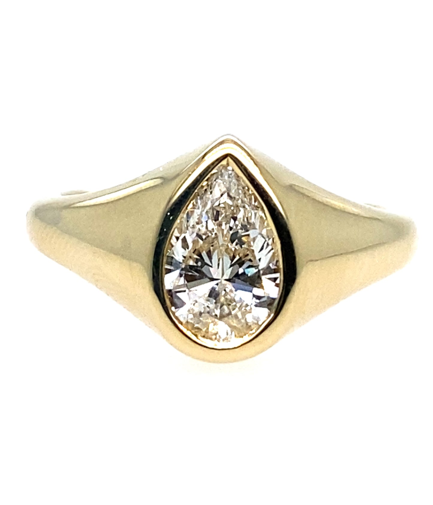 9ct Yellow Gold Pear Cut Diamond Bezel Set Ring