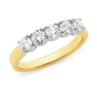9ct Yellow Gold Band White Gold Setting Diamond Set Ring | 5=1.00ct VS DEF LAB