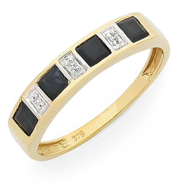 9ct Yellow Gold Sapphire & Diamond Ring
