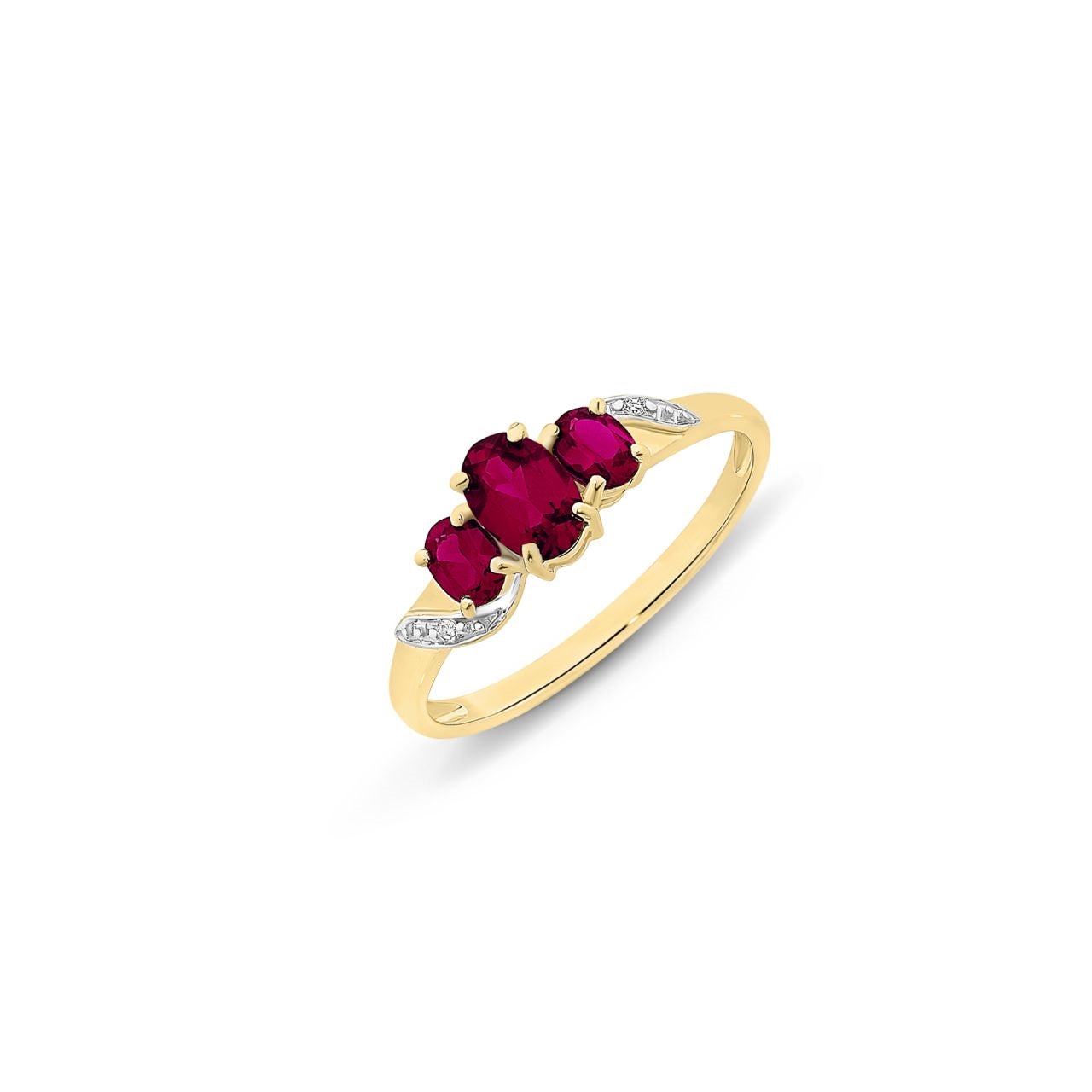 9ct Yellow Gold Created Ruby & Diamond Ring