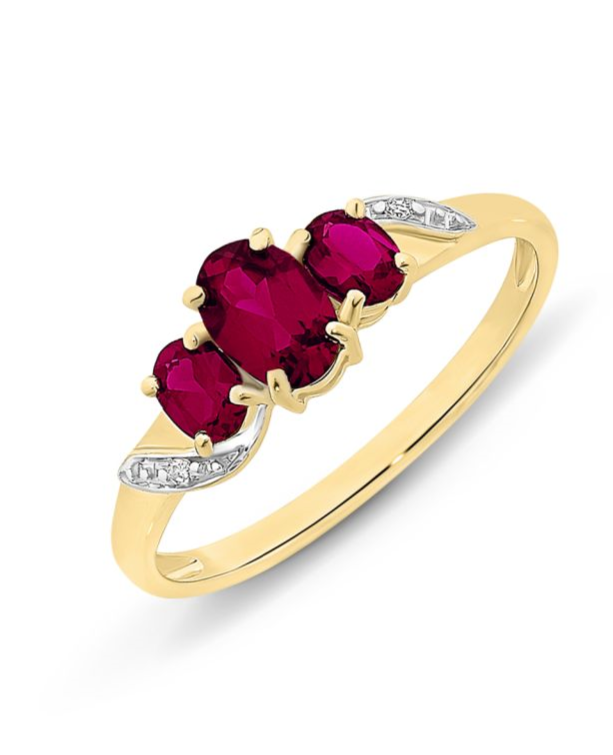 9ct Yellow Gold Created Ruby & Diamond Ring