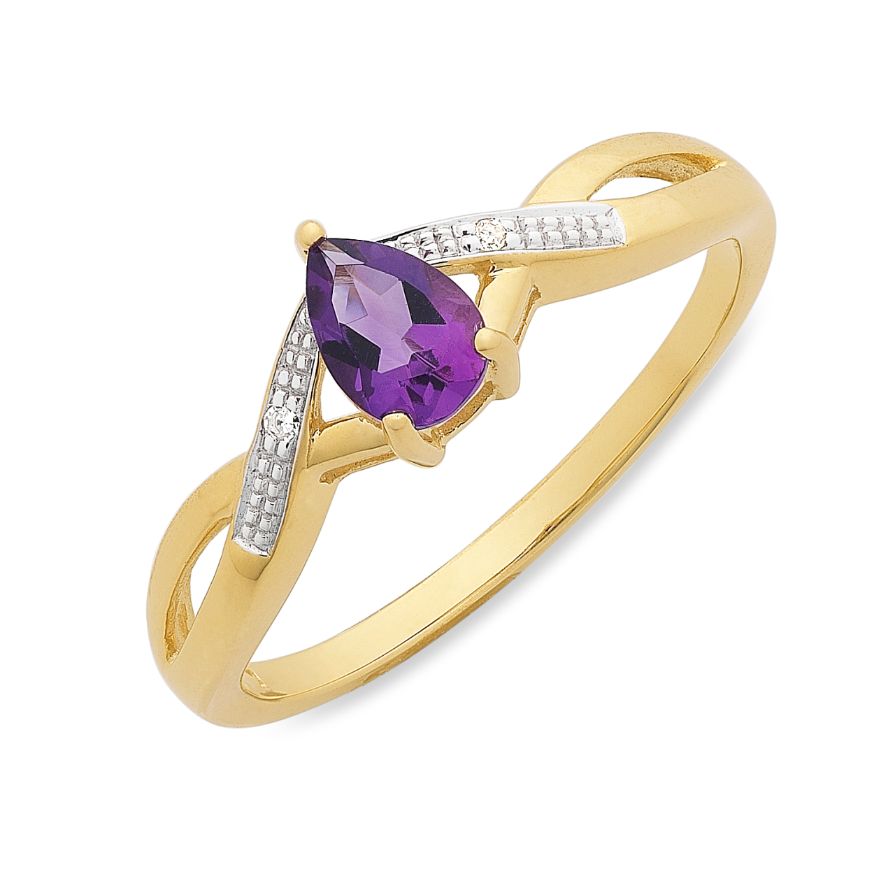 9ct YG Amethyst & Diamond Ring