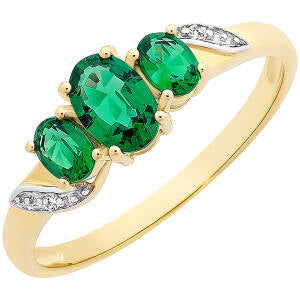 9ct Yellow Gold Diamond & Created Emerald Ring