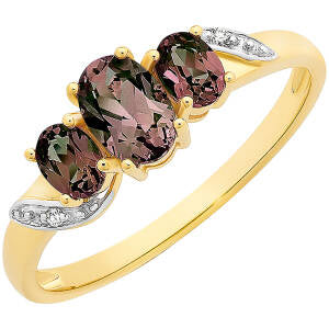 9ct Yellow Gold Diamond & Created Alexandrite Ring