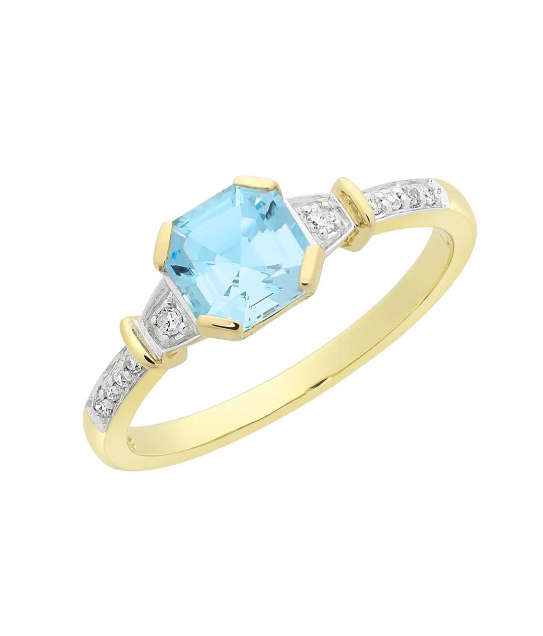 9ct Yellow Gold Blue Topaz & Diamond Ring
