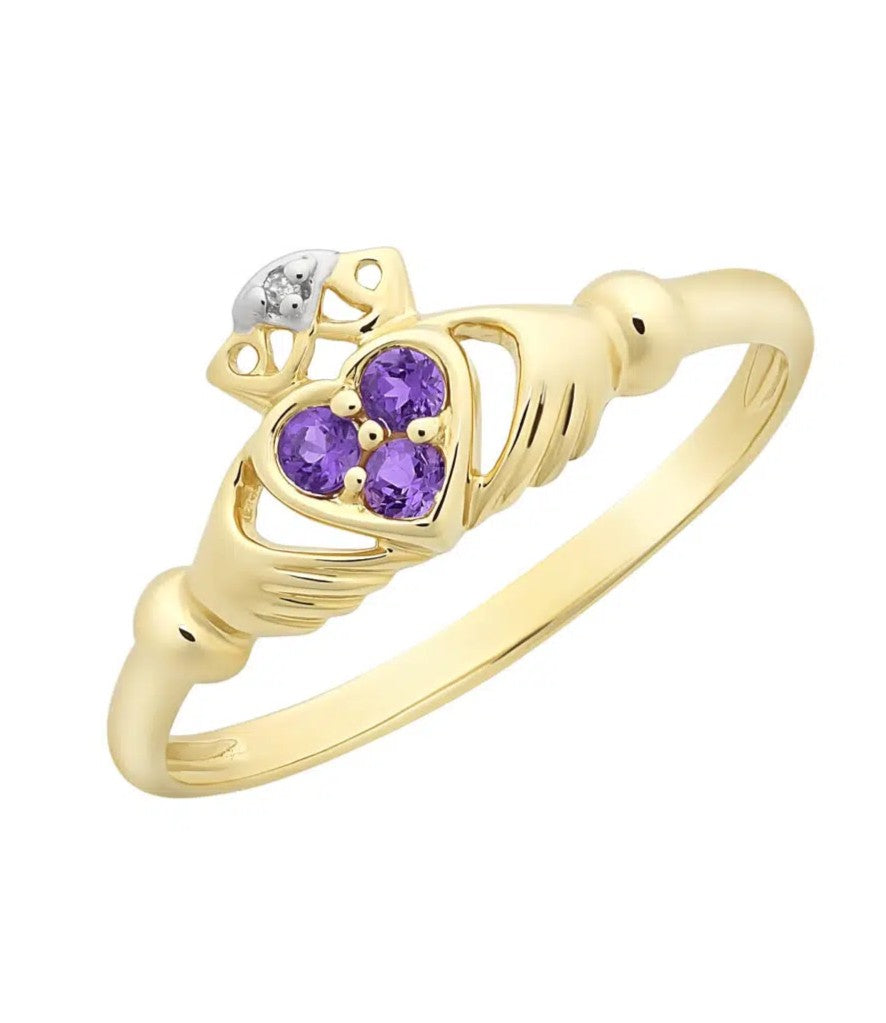 9ct Yellow Gold Amethyst & Diamond Ring