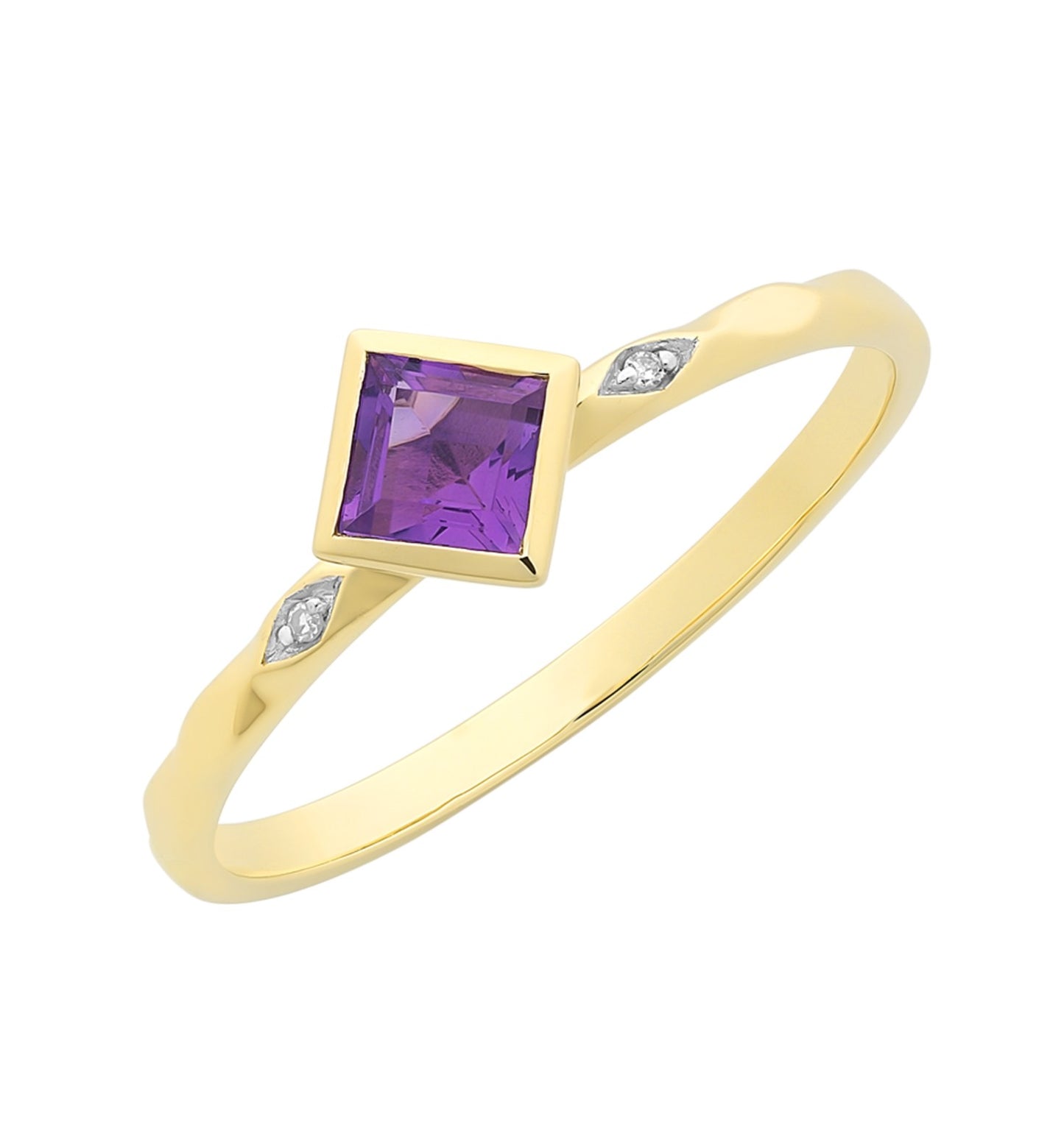 9ct Yellow Gold Amethyst & Diamond Ring
