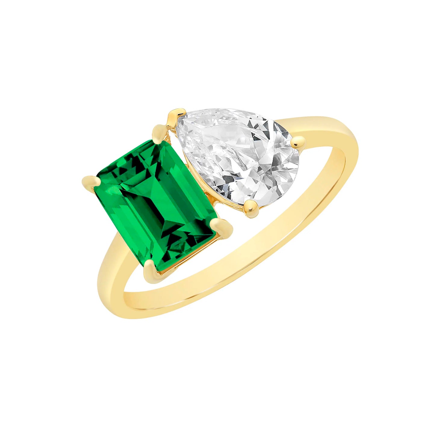 9ct Yellow Gold Created Emerald & Cubic Zirconia Ring