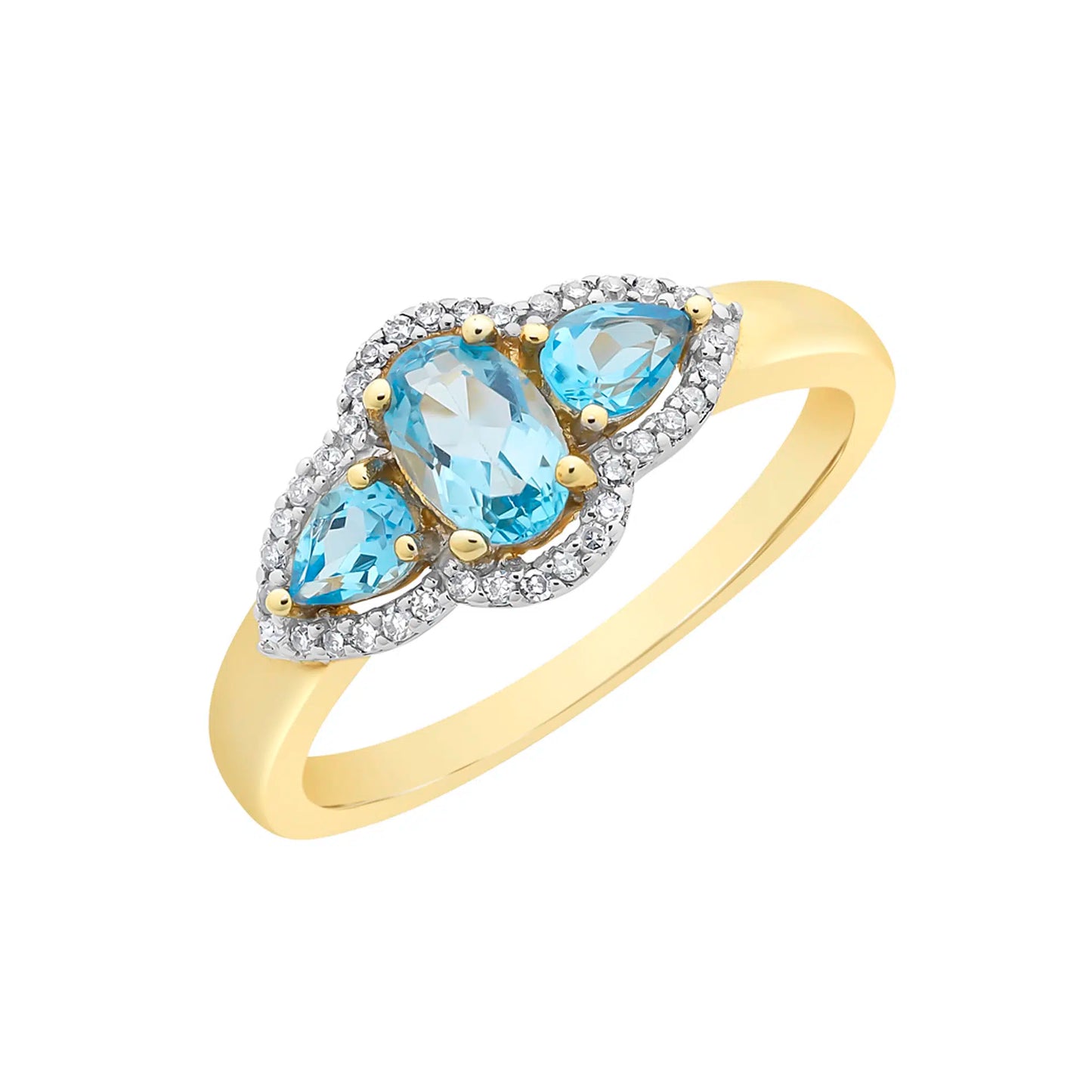 9ct Yellow Gold Blue Topaz & Diamond Ring