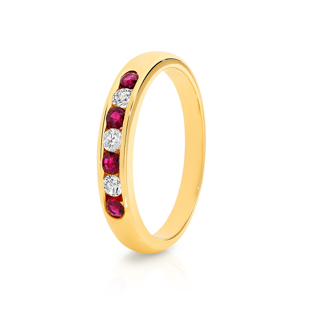 9ct Yellow Gold Ruby & Diamond Ring