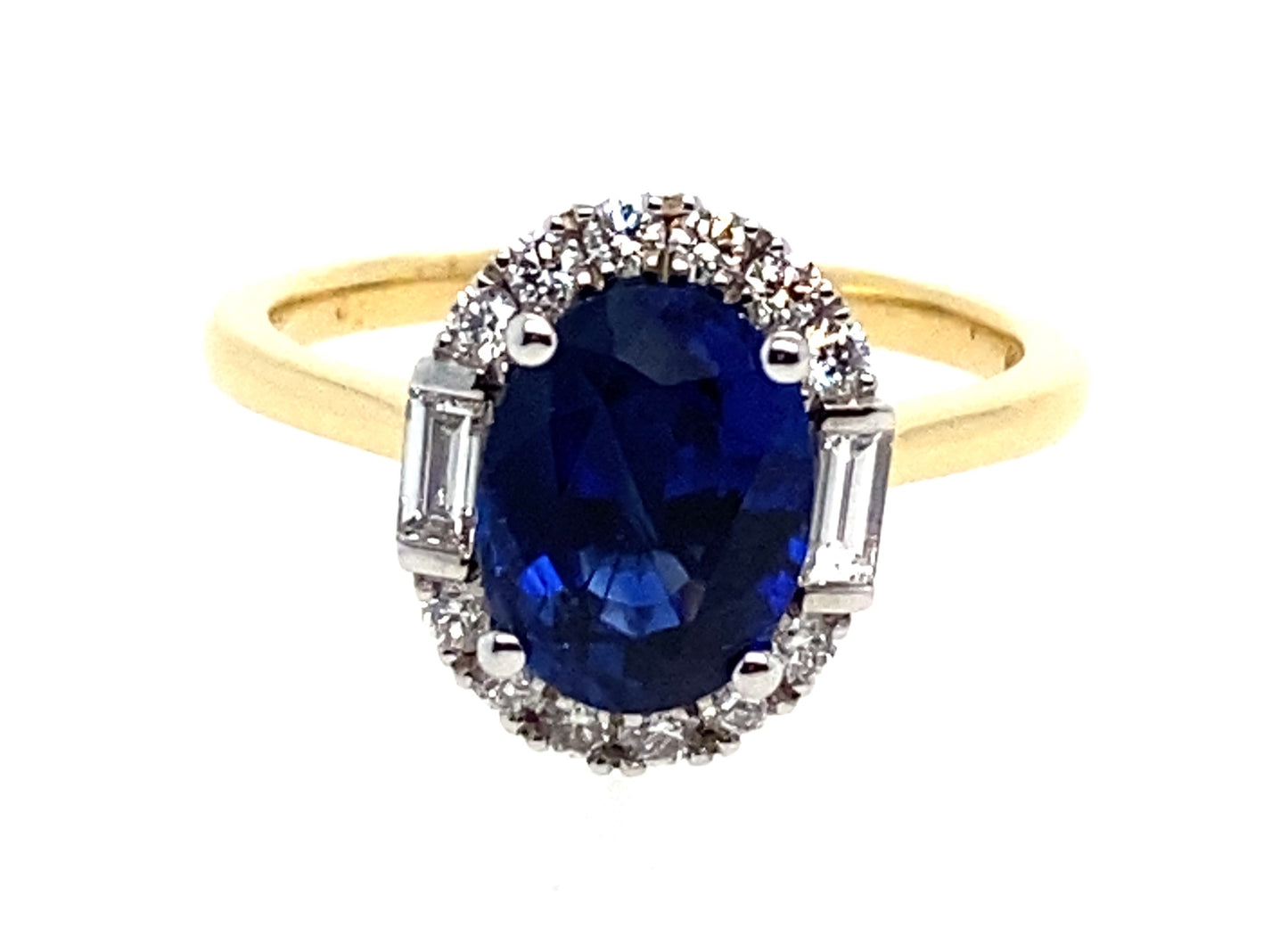 18ct Two Tone African Blue Sapphire Ring with Diamonds