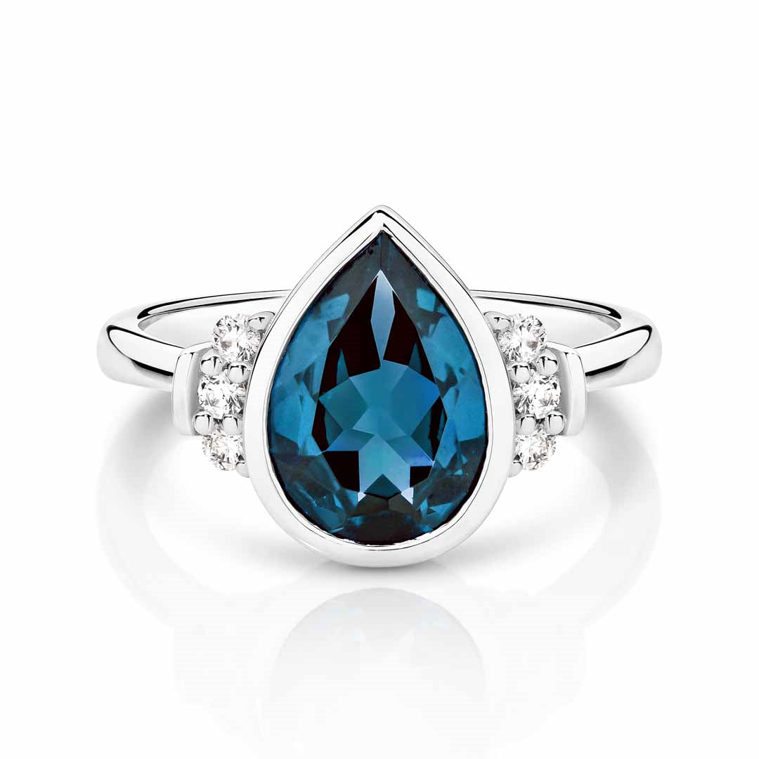 9ct White Gold Topaz & Diamond Ring