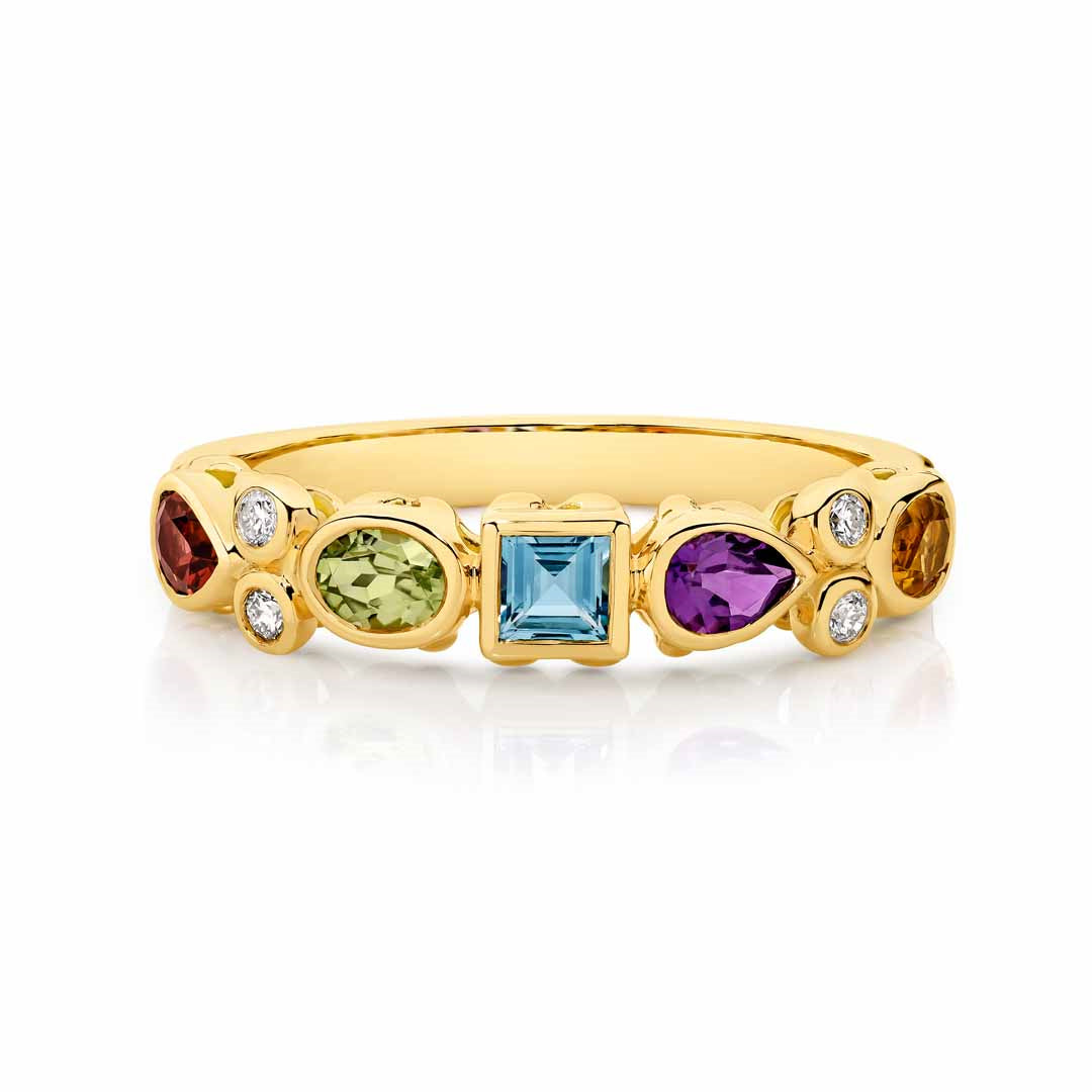 9ct Yellow Gold Multi Shape & Multi Colour Bezel Band