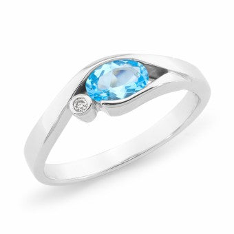 9ct White Gold Diamond Set Blue Topaz Ring