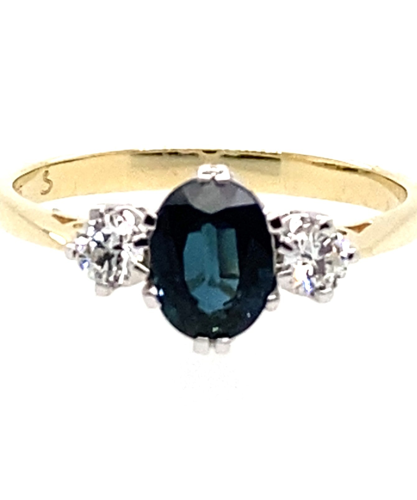 9ct Yellow Gold Band White Gold Setting Australian Oval Sapphire & Diamond Ring