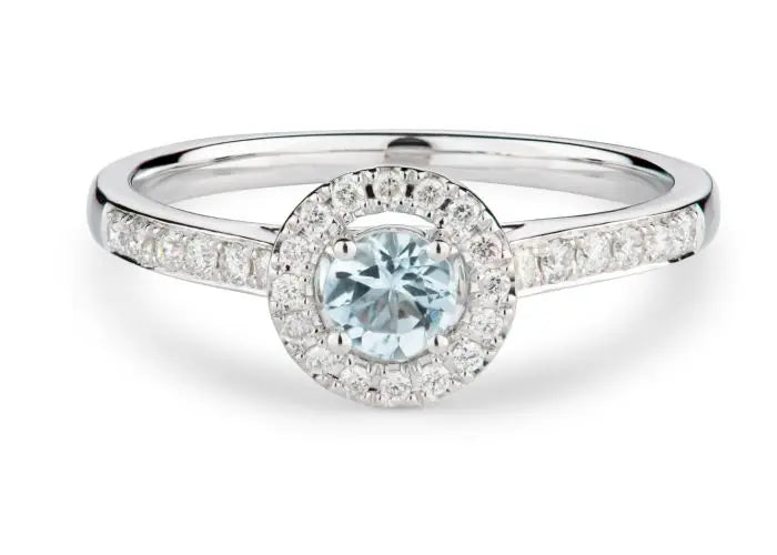 9ct White Gold Aquamarine and Diamond Ring