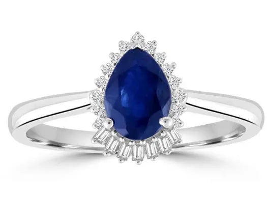 9ct White Gold Pear Sapphire & Diamond Ring | 0.08ct | HI I1