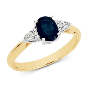 9ct Yellow Gold Band White Gold SetSapphire & Diamond Ring