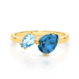 9ct Yellow Gold London Blue Topaz & Blue Topaz Double Pear Ring