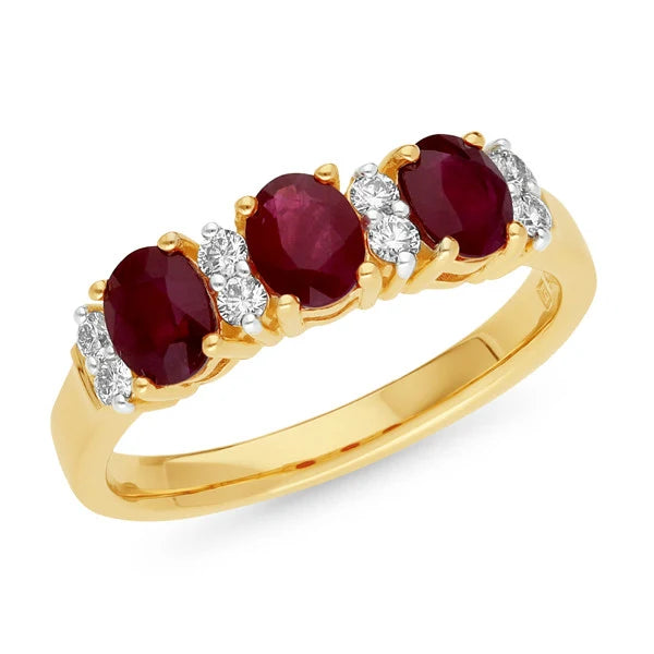 9ct Yellow Gold Ruby & Diamond Ring