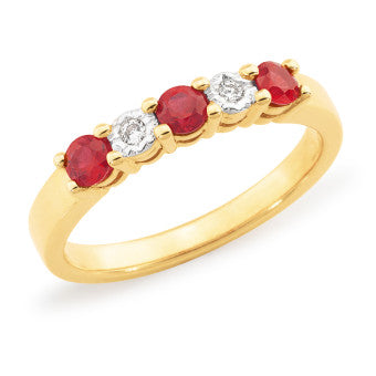 9ct Yellow Gold Ruby & Diamond Ring