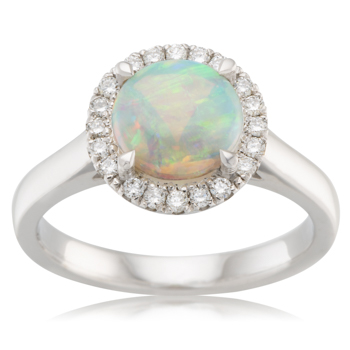 9ct White Gold Opal & Diamond Ring