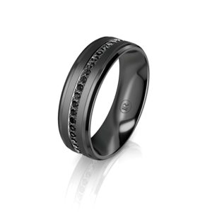 Gents Zirconium Wedder with Black Diamonds