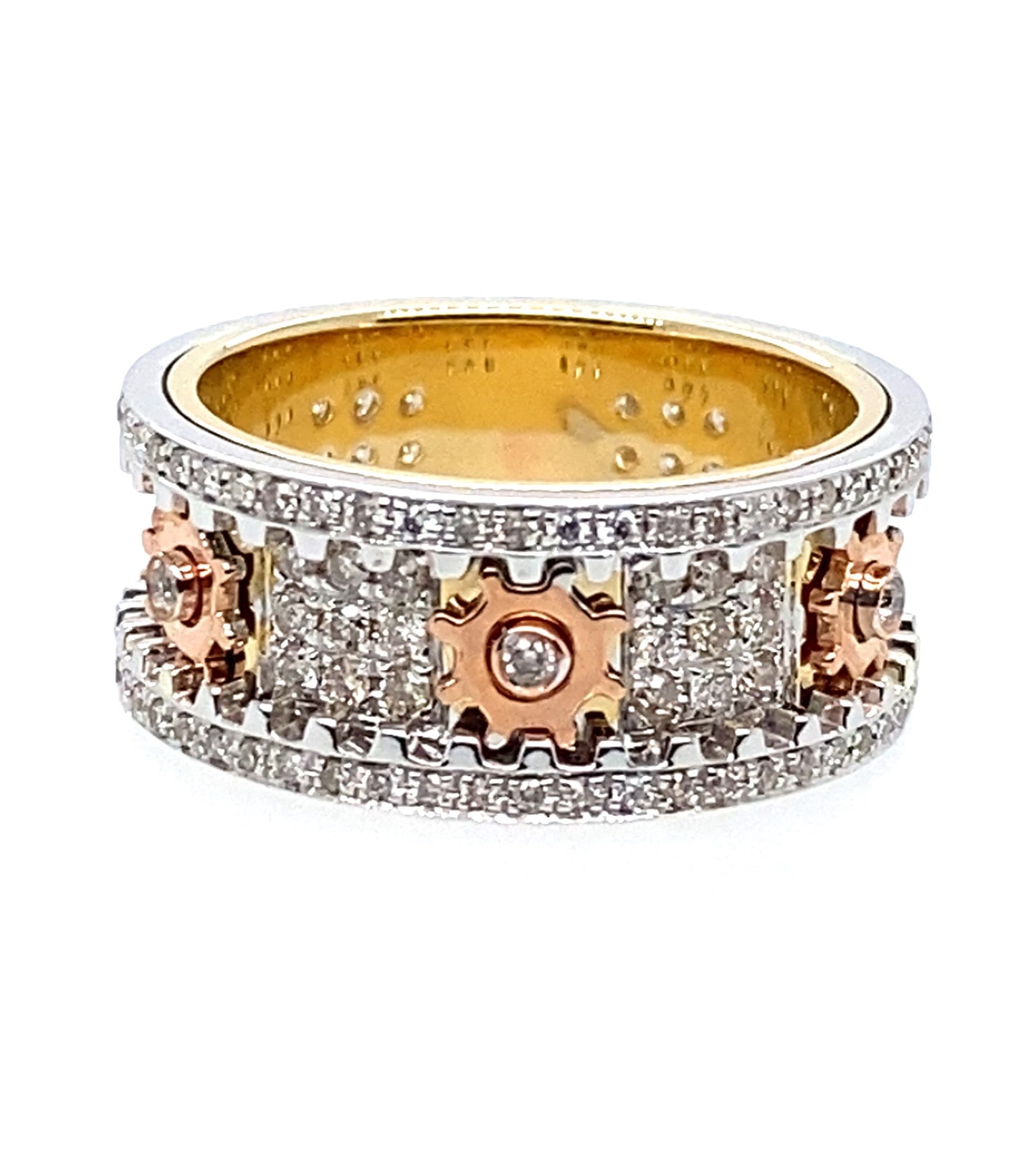 9ct Yellow White Rose Gold Diamond Ring Articulated Spinner Style
