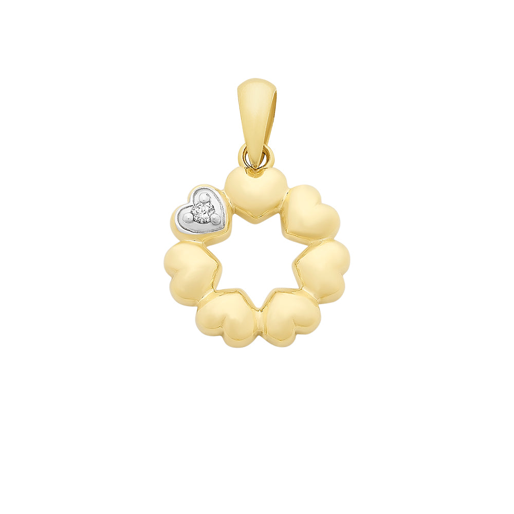 9ct Yellow Gold Heart Circular Pendant