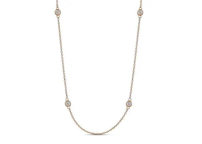 9ct Rose Gold Necklace with Seven Bezel Set Diamonds