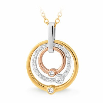 9ct Yellow, White, Rose Gold Diamond Circular Pendant