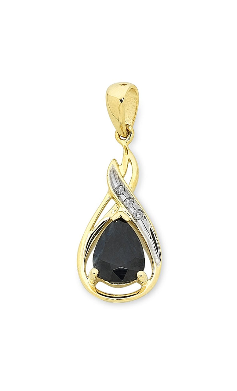 9ct Yellow Gold Natural Sapphire and Diamond Pendant