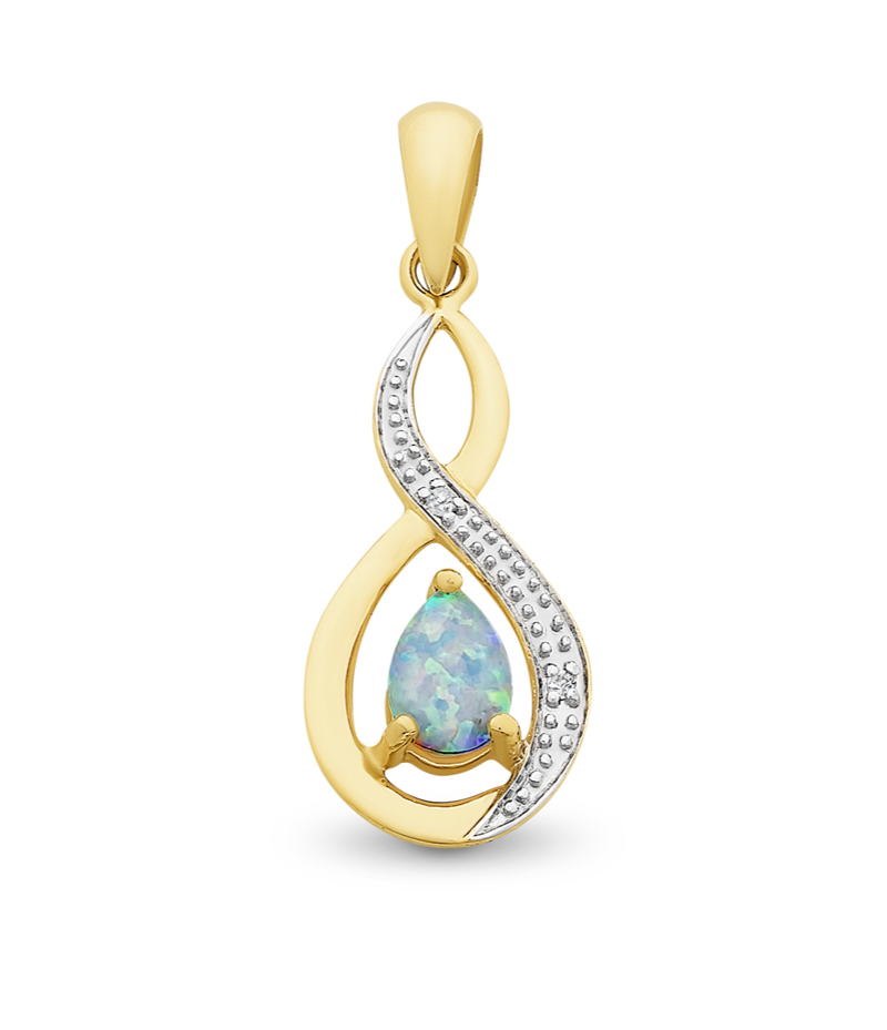 9ct Yellow Gold Opal and Diamond Pendant