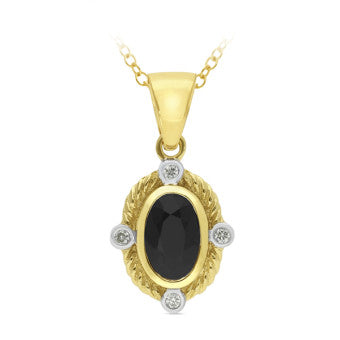 9ct Yellow Gold Sapphire and Diamond Pendant