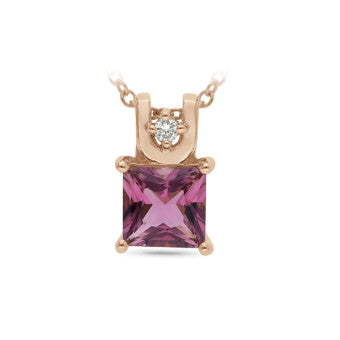 9ct Rose Gold Pink Tourmaline and Diamond Pendant