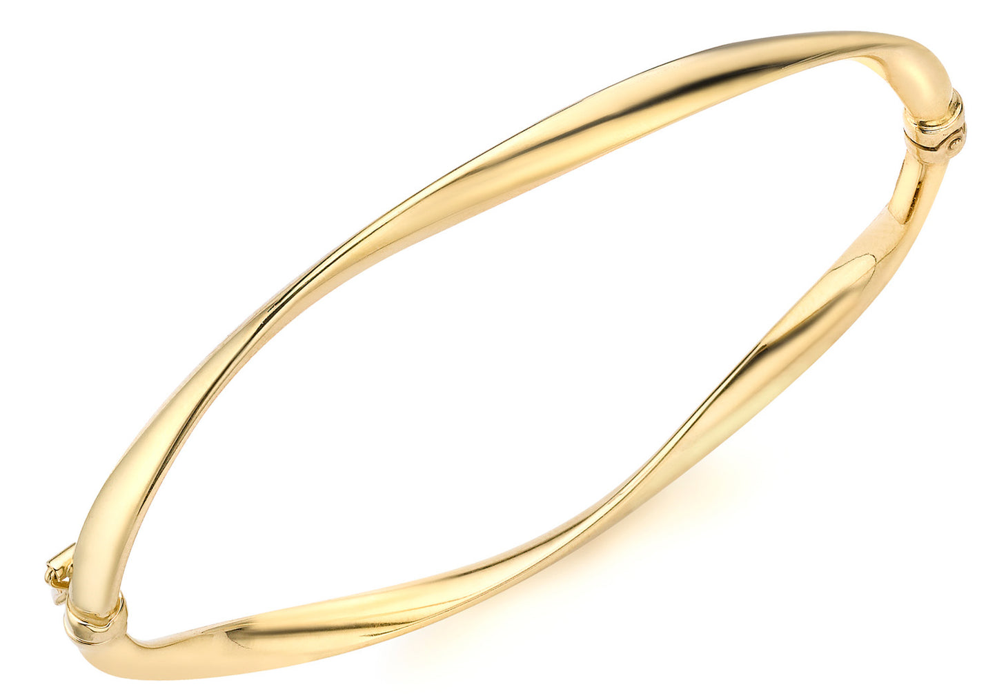 9k YG Hollow Organic Twist Hinged Bangle 60mm