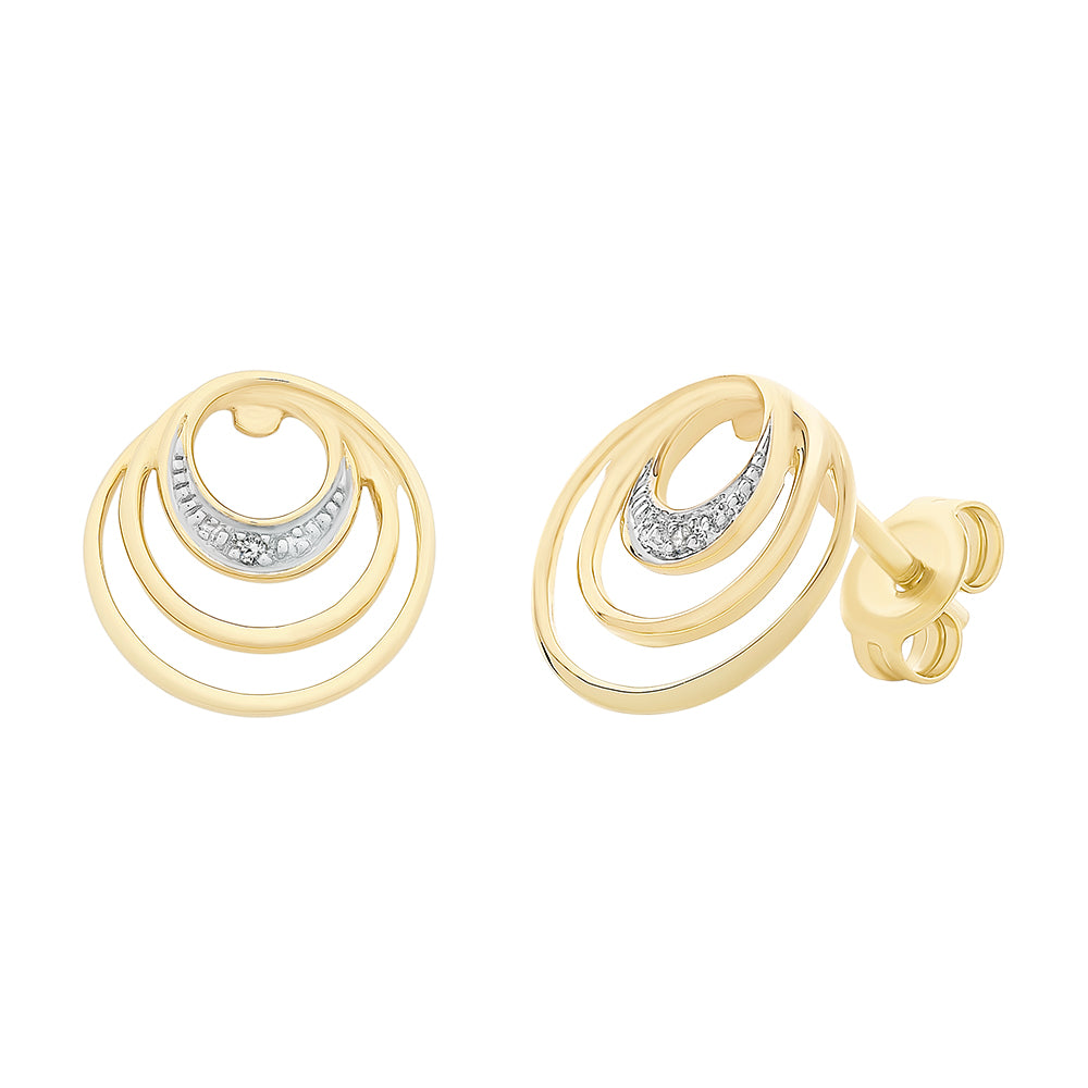 9ct Yellow Gold Diamond Circular Earrings