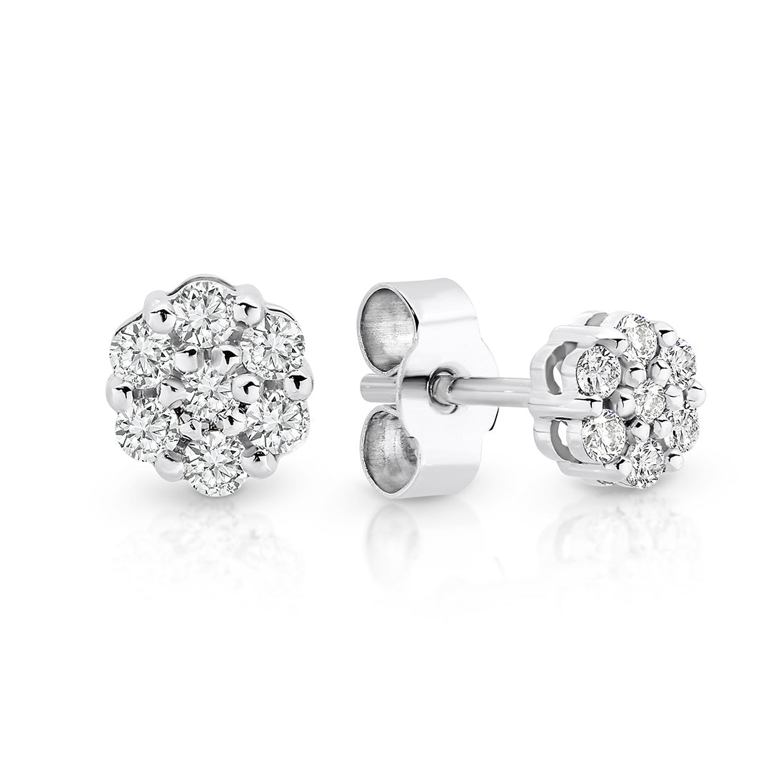 9ct White Gold Diamond Cluster Stud Earrings