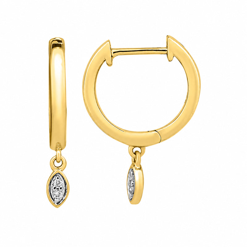 9ct Yellow Gold Diamond Drop Huggie Earrings