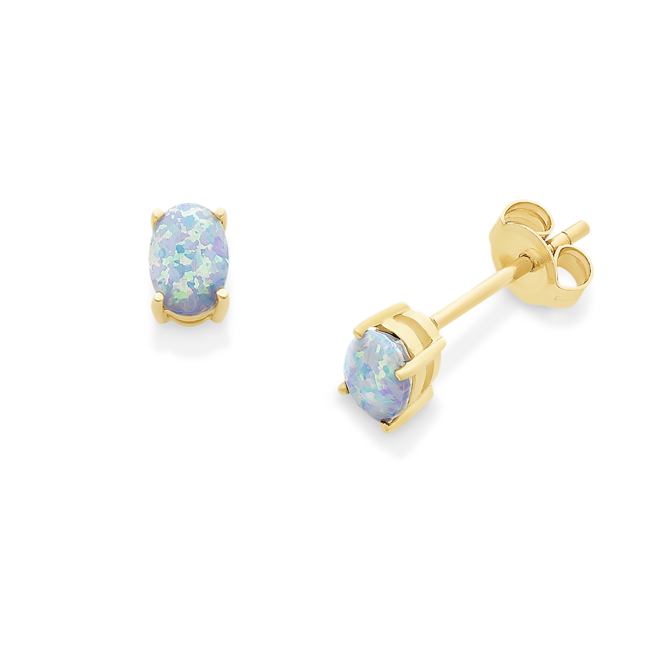 9ct yellow gold oval Created Opal studs