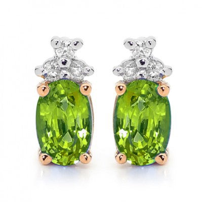 9ct Rose Gold Peridot & Diamond Stud Earrings