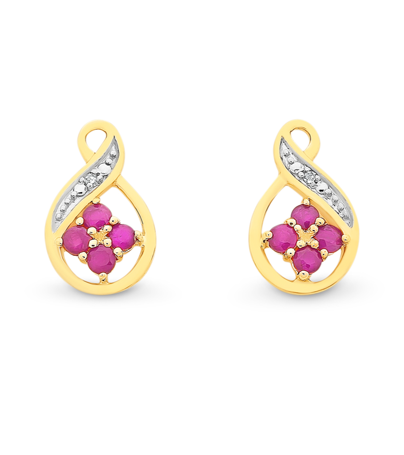 9ct Natural Ruby Diamond Stud Earrings