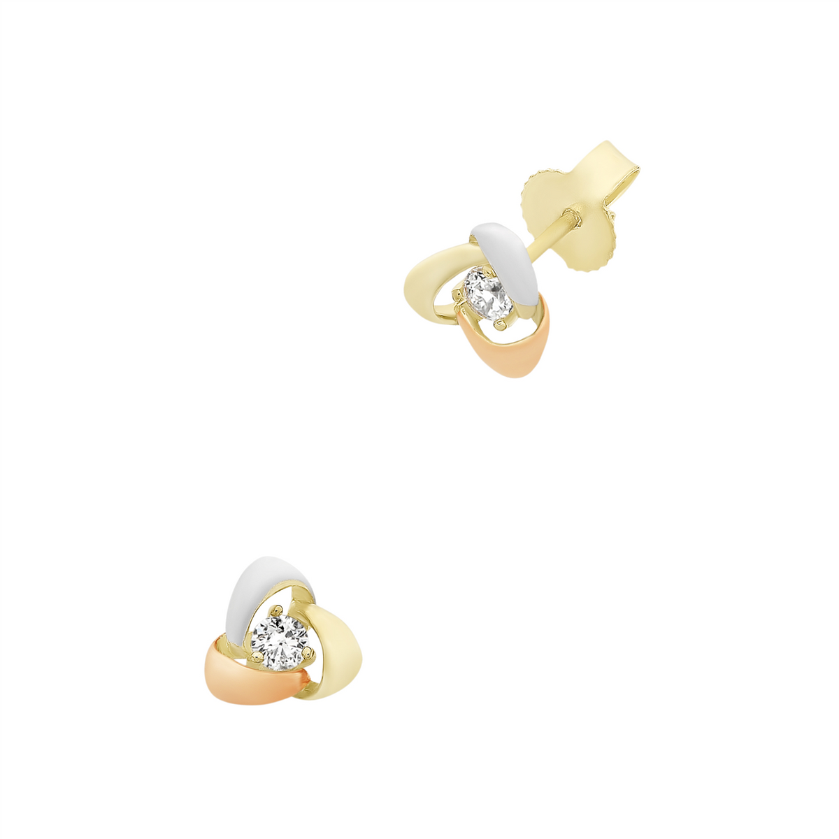 9ct Three Tone Cubic Zirconia stud earrings